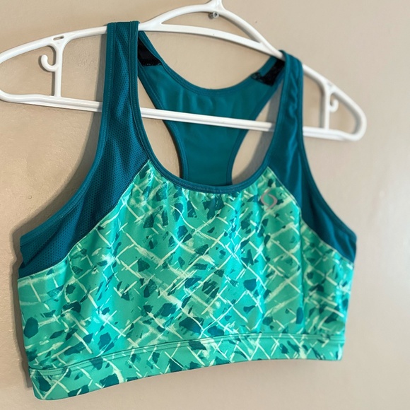 4/$10🎄Moving Comfort Teal Abstract Print Racerback Sports Bra - Picture 3 of 11